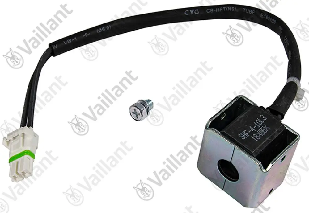 Vaillant Spule mit Kabel und Stecker, ausgestattet mit einer Befestigungsschraube. Geeignet für spezifische Heizgerät-Modelle.